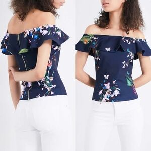 Ted Baker Tropical Oasis Frill Bardot Floral Blouse